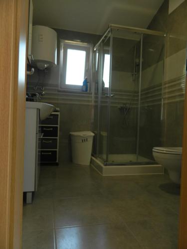 e bagno con doccia, servizi igienici e lavandino. di Apartment Gordana a Pola (Pula)