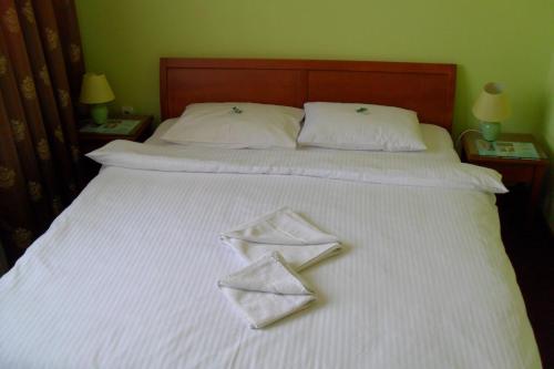 a large white bed with two white pillows on it at Hotel Vila Sunce in Stara Pazova