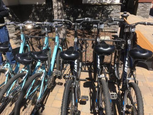 a group of bikes parked next to each other at Postmarc Hotel and Spa Suites in South Lake Tahoe