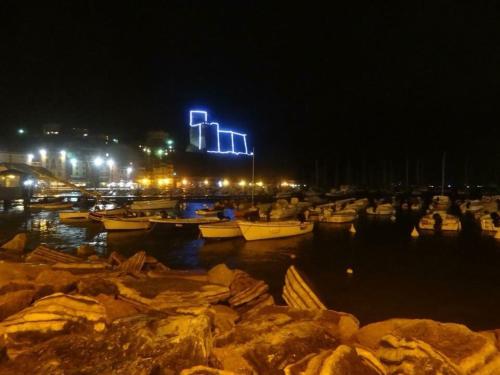 a group of boats docked in a harbor at night at Affittacamere La Baia Di Lerici in Lerici