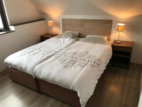 a large bed in a bedroom with two lamps on tables at Chalupa Dolce Vita in Trutnov