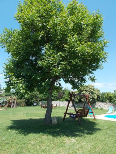 a park with a tree and a swing at Hétkanyar Vendégház in Nagyvázsony