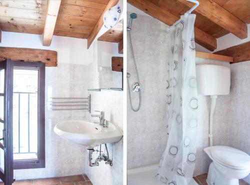 - deux photos d'une salle de bains avec lavabo et toilettes dans l'établissement Agriturismo Madonna Dei Ceppi, à Lezzeno