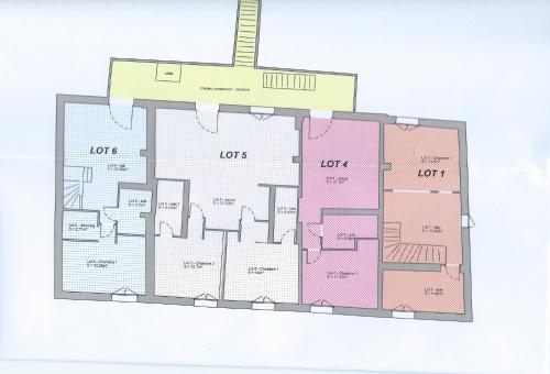 a floor plan of a building with pink at bouchonnerie à Maureillas, near Spain + Mediterranée in Maureillas