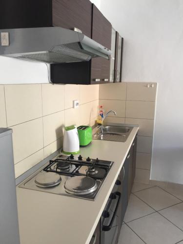 een keuken met een fornuis en een wastafel bij Apartments Paula in Korčula