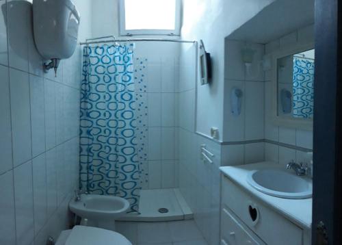 a bathroom with a shower and a toilet and a sink at Casa Carmela in Ponza