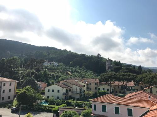 a view of a town with houses and a mountain at Hotel Garden Bocca di Magra in Bocca di Magra