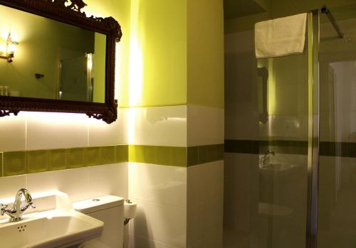 a bathroom with a sink and a shower at Posada Ignatius in Navarrete