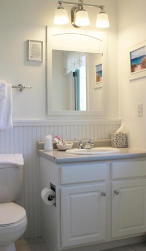 a bathroom with a sink and a toilet and a mirror at Red Horse Inn in Falmouth