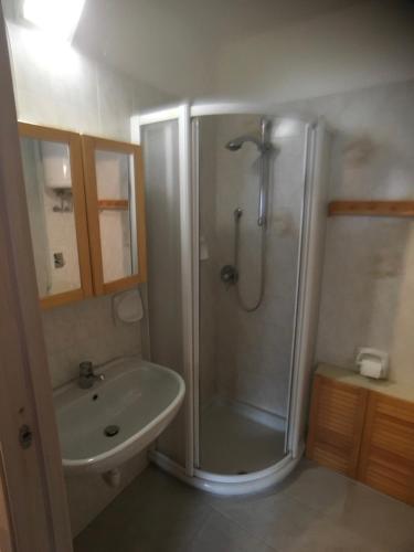 a bathroom with a shower and a sink at Il Capriolo in Sauze dʼOulx