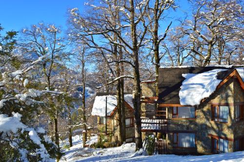 una casa cubierta de nieve en el bosque en Paihuen - Resort De Montaña en San Martín de los Andes