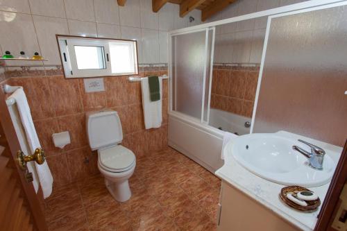 a bathroom with a toilet and a sink at Miradouro da Papalva Guest House - Pico - Azores in São João