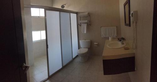 a bathroom with a toilet and a sink at Hotel & Lounge Las Islas in San Juan Bautista Tuxtepec