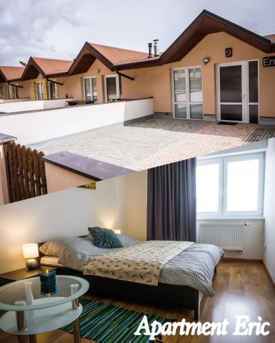 a bedroom with a bed on the roof of a house at Apartment Eric 9D High Tatras in Vysoké Tatry