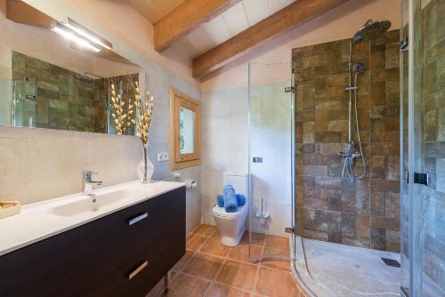W łazience znajduje się prysznic, umywalka i toaleta. w obiekcie Finca - Agroturisme Sa Parellada w mieście Binibona