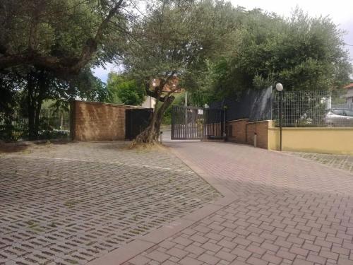 a brick road with a tree and a fence at Colle dell'Ara in Chieti