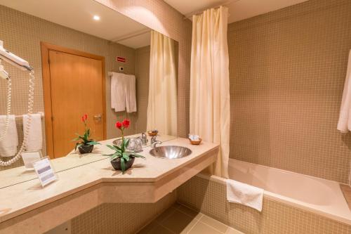 uma casa de banho com um lavatório e uma banheira em Hotel Eurosol Alcanena em Alcanena