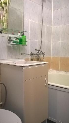 a bathroom with a sink and a toilet and a tub at Griboedova 110 in Saint Petersburg