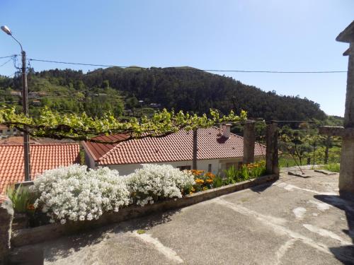 a garden with white flowers on a fence at Casa da Venda in Covide