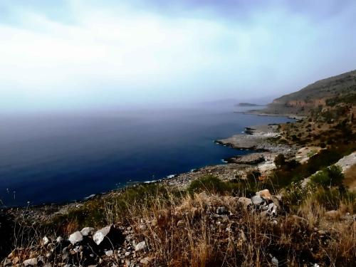 a view of the ocean from a hill at Lycurgus - The Spartan Home in Sparti