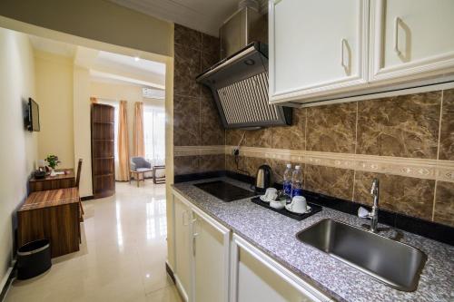 Kuchyň nebo kuchyňský kout v ubytování Spice Palace Hotel