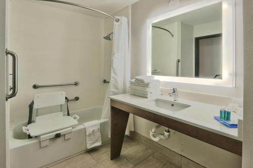 a bathroom with a sink and a mirror at Holiday Inn Express & Suites Portales, an IHG Hotel in Portales