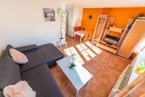 an overhead view of a living room with a couch at Haus Jasmund in Binz