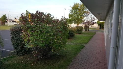 a bush on the side of a building next to a sidewalk at The Originals Access, Hôtel Saint-Flour in Saint-Flour
