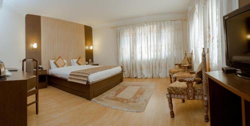 une chambre d'hôtel avec un lit et une télévision dans l'établissement Hotel Vaishali, à Katmandou