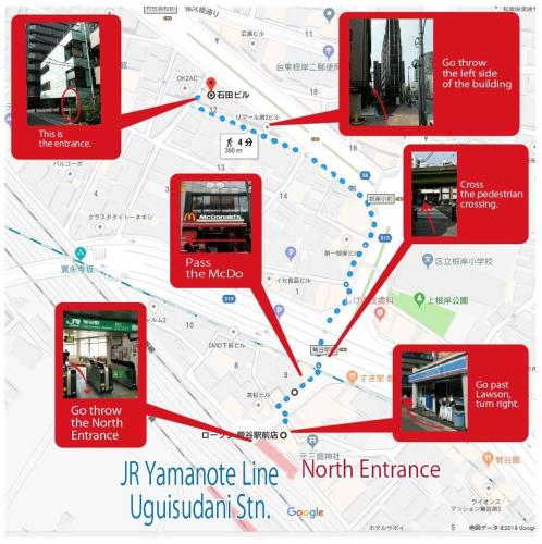 a map of the ni vancouver line subway at Base Inn Uguisudani in Tokyo