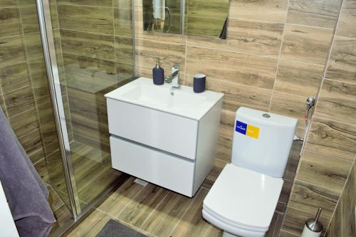 a bathroom with a toilet and a sink at La Rabla in Dubova