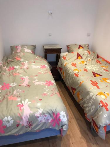 フォルカルキエにあるMaison de vacancesのベッドルーム1室(隣り合わせのベッド2台付)