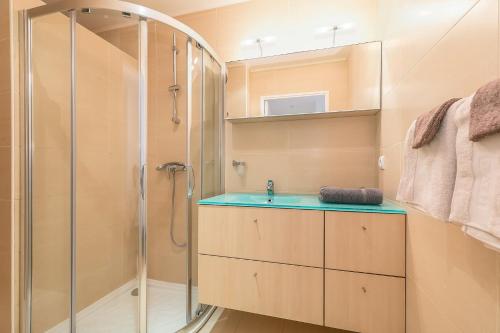 een badkamer met een douche en een wastafel bij Luxury Monaco Sea View Penthouse Le Lord in Beausoleil