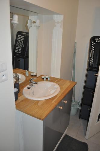 a bathroom with a sink and a mirror at Le studio d'Ahynoa in Lauzun