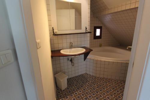 a bathroom with a sink and a bath tub at Entre douceur et délicatesse in Colmar