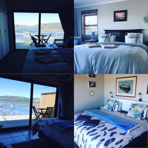 a bedroom with a bed and a view of the ocean at Paradise Found in Knysna