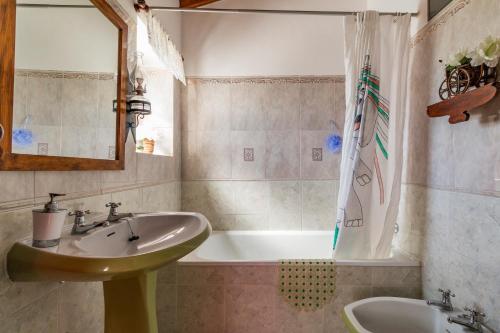 uma casa de banho com um lavatório e uma banheira em Monte do Costa em Aljezur