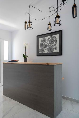 a counter in a room with a picture on the wall at L & C Boutique Apartments in Kremasti