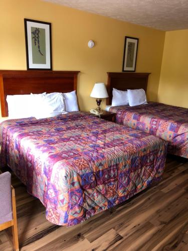 una habitación de hotel con 2 camas y una lámpara en Americas Best Value Inn - Jonesville, en Jonesville