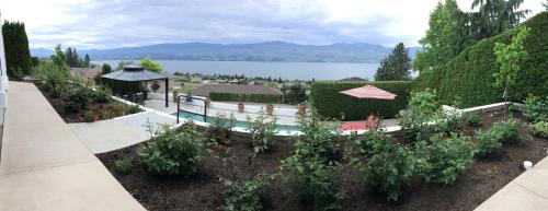 an aerial view of a garden with a gazebo at Bella Luna Bed and Breakfast in West Kelowna