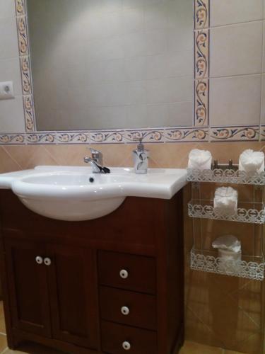 a bathroom with a sink and a mirror at Antequeruela Tourists Home in Toledo