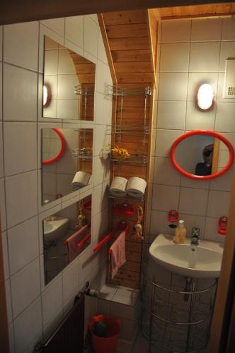 a bathroom with a sink and a mirror at Ferienwohnung F. Keller in Kressbronn am Bodensee