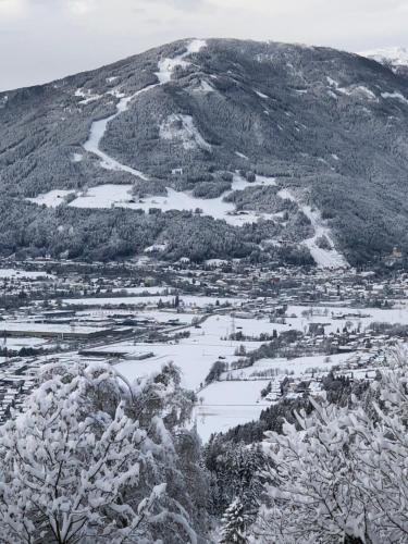 a view of a mountain with snow on it at Landhaus Osttirol in Iselsberg