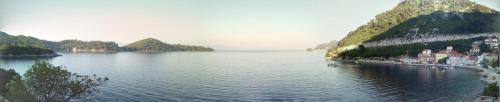 a view of a large body of water with a small island at Apartments Anica in Sobra