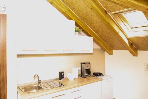a kitchen with a sink and a counter top at Guest House Kukuljica 2 in Zaton