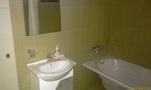 a bathroom with a sink and a bath tub at Вила Дъбовец in Dŭbovets