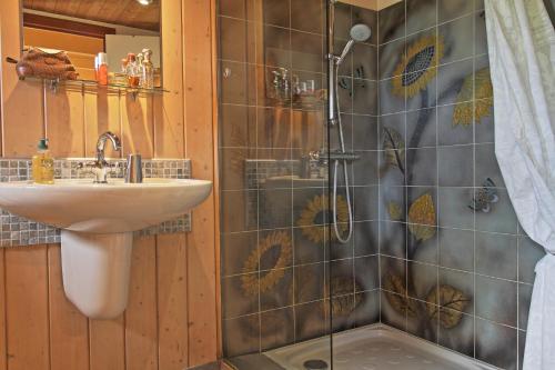 PlozévetにあるChambres d'hôtes du Vent Solaireのバスルーム(シャワー、シンク付)