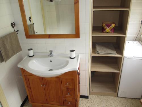 La salle de bains est pourvue d'un lavabo et d'un miroir. dans l'établissement L'appart de Serre Che, à La Salle Les Alpes