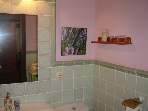a bathroom with a sink and a mirror at Casa Rural El Encuentro in Villalón de Campos