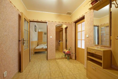 y un baño grande con lavabo y espejo. en Penzion U Paroháče, en Prostějov